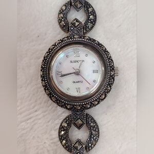 Vintage Suspicion Women's Marcasite Watch With Mother Of Pearl Face